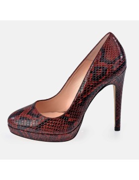 GUY LAROCHE Zapato de tacón con plataforma para mujer piel grabado Serpiente