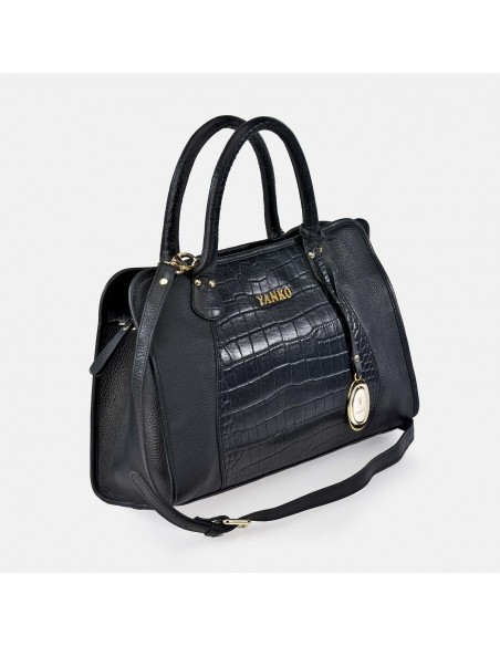 YANKO  gran bolso de mano para mujer en piel color negro con doble asa y bandolera