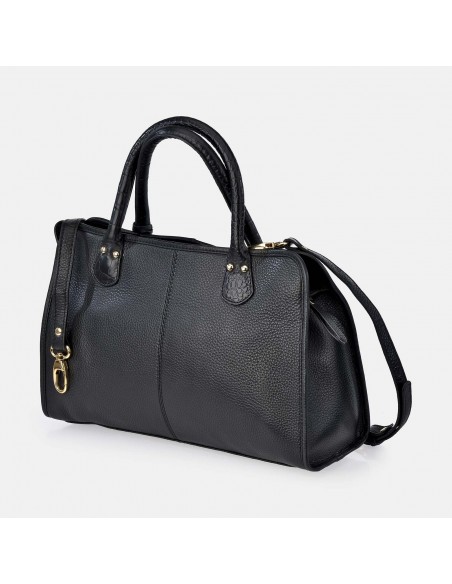 YANKO  gran bolso de mano para mujer en piel color negro con doble asa y bandolera