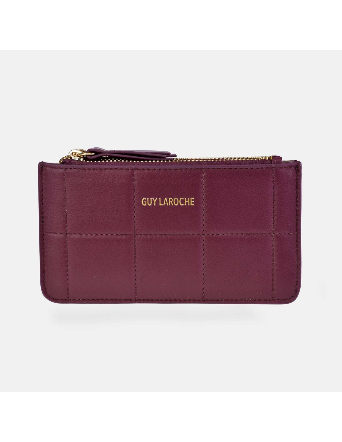 GUY LAROCHE Monedero plano con cremallera para mujer en piel napa costura