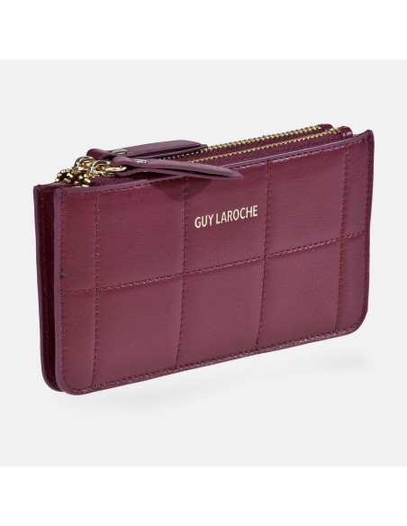 GUY LAROCHE Monedero plano con cremallera para mujer en piel napa costura