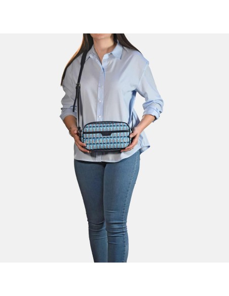 GUY LAROCHE bolso bandolera en lona estampada logo con cremallera